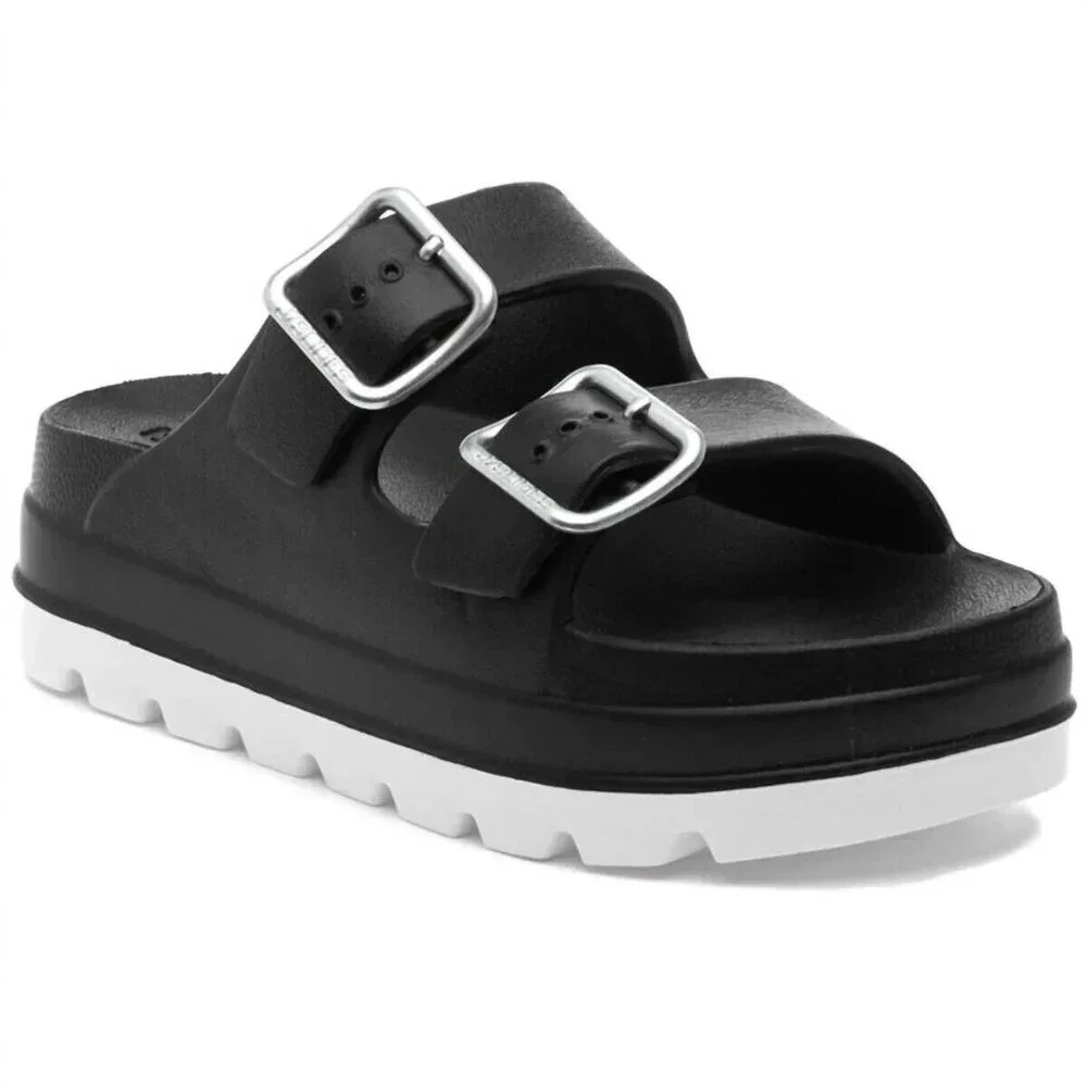 J Slides Women’s Simply B Sandal Black White Size 8